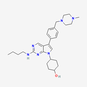 molecular formula C28H40N6O B612028 (1r,4r)-4-(2-(butylamino)-5-(4-((4-methylpiperazin-1-yl)methyl)phenyl)-7H-pyrrolo[2,3-d]pyrimidin-7-yl)cyclohexanol CAS No. 1429881-91-3