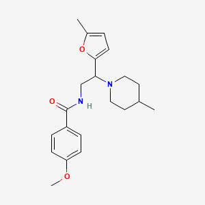 molecular formula C21H28N2O3 B6120516 4-methoxy-N-[2-(5-methyl-2-furyl)-2-(4-methyl-1-piperidinyl)ethyl]benzamide 