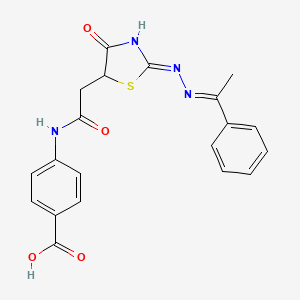 molecular formula C20H18N4O4S B6120625 4-[({4-hydroxy-2-[(1-phenylethylidene)hydrazono]-2,5-dihydro-1,3-thiazol-5-yl}acetyl)amino]benzoic acid 