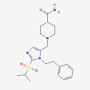 molecular formula C21H30N4O3S B6120693 1-{[2-(isopropylsulfonyl)-1-(2-phenylethyl)-1H-imidazol-5-yl]methyl}-4-piperidinecarboxamide 
