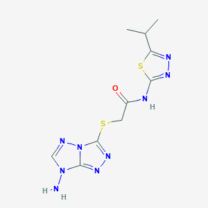 molecular formula C10H13N9OS2 B6120696 2-[(7-amino-7H-[1,2,4]triazolo[4,3-b][1,2,4]triazol-3-yl)thio]-N-(5-isopropyl-1,3,4-thiadiazol-2-yl)acetamide 