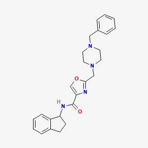 molecular formula C25H28N4O2 B6120724 2-[(4-benzyl-1-piperazinyl)methyl]-N-(2,3-dihydro-1H-inden-1-yl)-1,3-oxazole-4-carboxamide 