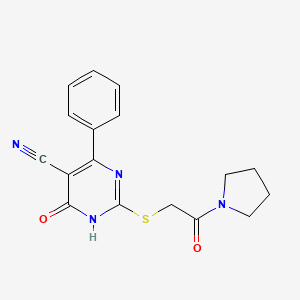 molecular formula C17H16N4O2S B6120793 6-oxo-2-{[2-oxo-2-(1-pyrrolidinyl)ethyl]thio}-4-phenyl-1,6-dihydro-5-pyrimidinecarbonitrile 