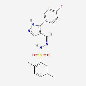 molecular formula C18H17FN4O2S B6120875 N'-{[3-(4-fluorophenyl)-1H-pyrazol-4-yl]methylene}-2,5-dimethylbenzenesulfonohydrazide 