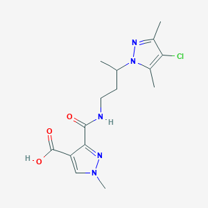 molecular formula C15H20ClN5O3 B6120971 3-({[3-(4-chloro-3,5-dimethyl-1H-pyrazol-1-yl)butyl]amino}carbonyl)-1-methyl-1H-pyrazole-4-carboxylic acid 