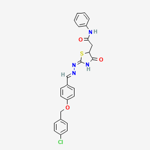 2-[2-({4-[(4-chlorobenzyl)oxy]benzylidene}hydrazono)-4-oxo-1,3-thiazolidin-5-yl]-N-phenylacetamide