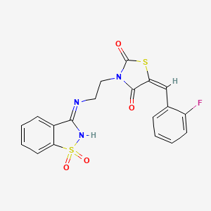 molecular formula C19H14FN3O4S2 B6121015 3-{2-[(1,1-dioxido-1,2-benzisothiazol-3-yl)amino]ethyl}-5-(2-fluorobenzylidene)-1,3-thiazolidine-2,4-dione 