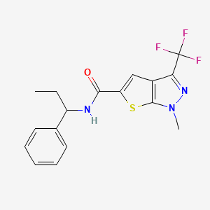 molecular formula C17H16F3N3OS B6121085 1-methyl-N-(1-phenylpropyl)-3-(trifluoromethyl)-1H-thieno[2,3-c]pyrazole-5-carboxamide 