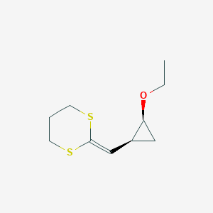 molecular formula C10H16OS2 B061211 2-[[(1S,2S)-2-ethoxycyclopropyl]methylidene]-1,3-dithiane CAS No. 186772-65-6