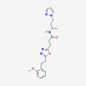 molecular formula C21H27N5O3 B6121185 3-{5-[2-(2-methoxyphenyl)ethyl]-1,3,4-oxadiazol-2-yl}-N-[1-methyl-3-(1H-pyrazol-1-yl)propyl]propanamide 