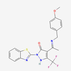 molecular formula C21H17F3N4O2S B6121238 2-(1,3-benzothiazol-2-yl)-4-{1-[(4-methoxybenzyl)amino]ethylidene}-5-(trifluoromethyl)-2,4-dihydro-3H-pyrazol-3-one 
