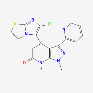 molecular formula C17H13ClN6OS B6121357 4-(6-chloroimidazo[2,1-b][1,3]thiazol-5-yl)-1-methyl-3-pyridin-2-yl-1,4,5,7-tetrahydro-6H-pyrazolo[3,4-b]pyridin-6-one 