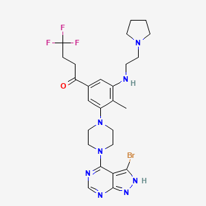 molecular formula C26H32BrF3N8O B612136 1-Butanone, 1-(3-(4-(3-bromo-1H-pyrazolo(3,4-d)pyrimidin-4-yl)-1-piperazinyl)-4-methyl-5-((2-(1-pyrrolidinyl)ethyl)amino)phenyl)-4,4,4-trifluoro- CAS No. 871343-09-8