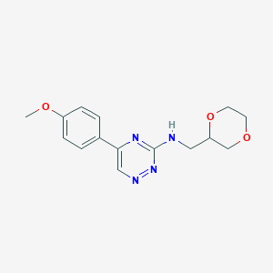 molecular formula C15H18N4O3 B6121468 N-(1,4-dioxan-2-ylmethyl)-5-(4-methoxyphenyl)-1,2,4-triazin-3-amine 