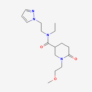 molecular formula C16H26N4O3 B6121482 N-ethyl-1-(2-methoxyethyl)-6-oxo-N-[2-(1H-pyrazol-1-yl)ethyl]-3-piperidinecarboxamide 