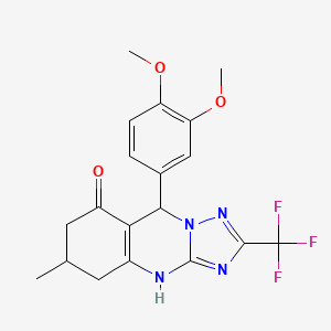 molecular formula C19H19F3N4O3 B6121542 9-(3,4-dimethoxyphenyl)-6-methyl-2-(trifluoromethyl)-5,6,7,9-tetrahydro[1,2,4]triazolo[5,1-b]quinazolin-8(4H)-one 