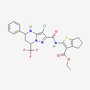molecular formula C24H22ClF3N4O3S B6121786 ethyl 2-({[3-chloro-5-phenyl-7-(trifluoromethyl)-4,5,6,7-tetrahydropyrazolo[1,5-a]pyrimidin-2-yl]carbonyl}amino)-5,6-dihydro-4H-cyclopenta[b]thiophene-3-carboxylate 
