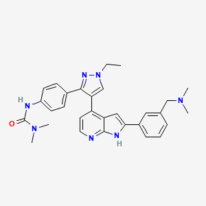molecular formula C30H33N7O B612190 3-(4-(4-(2-(3-((dimethylamino)methyl)phenyl)-1H-pyrrolo[2,3-b]pyridin-4-yl)-1-ethyl-1H-pyrazol-3-yl)phenyl)-1,1-dimethylurea CAS No. 942918-07-2