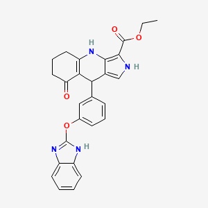 molecular formula C27H24N4O4 B612195 ethyl 9-[3-(1H-benzimidazol-2-yloxy)phenyl]-8-oxo-2,4,5,6,7,9-hexahydropyrrolo[3,4-b]quinoline-3-carboxylate CAS No. 1256137-14-0