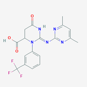 molecular formula C18H16F3N5O3 B6121960 2-[(4,6-dimethyl-2-pyrimidinyl)amino]-6-oxo-3-[3-(trifluoromethyl)phenyl]-3,4,5,6-tetrahydro-4-pyrimidinecarboxylic acid 
