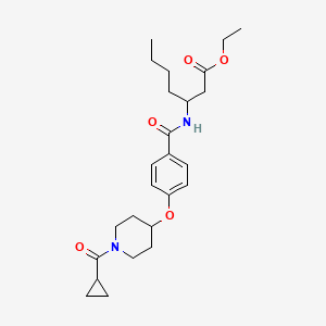 molecular formula C25H36N2O5 B6121965 ethyl 3-[(4-{[1-(cyclopropylcarbonyl)-4-piperidinyl]oxy}benzoyl)amino]heptanoate 