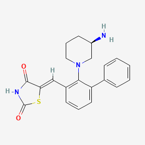 molecular formula C21H21N3O2S B612199 (R,Z)-5-((2-(3-aminopiperidin-1-yl)-[1,1'-biphenyl]-3-yl)methylene)thiazolidine-2,4-dione CAS No. 1204144-28-4
