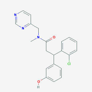 molecular formula C21H20ClN3O2 B6121999 3-(2-chlorophenyl)-3-(3-hydroxyphenyl)-N-methyl-N-(4-pyrimidinylmethyl)propanamide 