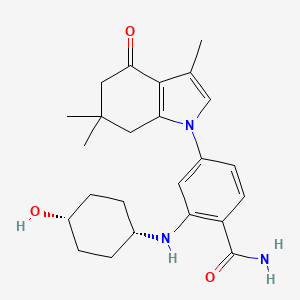 molecular formula C24H31N3O3 B612211 2-[(4-Hydroxycyclohexyl)amino]-4-(3,6,6-trimethyl-4-oxo-5,7-dihydroindol-1-yl)benzamide CAS No. 908111-22-8