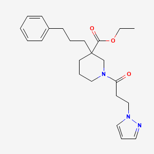 ethyl 3-(3-phenylpropyl)-1-[3-(1H-pyrazol-1-yl)propanoyl]-3-piperidinecarboxylate