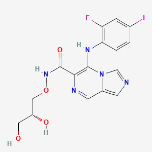 molecular formula C16H15FIN5O4 B612213 (R)-N-(2,3-Dihydroxypropoxy)-5-(2-fluoro-4-iodophenylamino)imidazo[1,5-a]pyrazine-6-carboxamide CAS No. 1168092-22-5