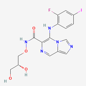 molecular formula C16H15FIN5O4 B612213 (R)-N-(2,3-二羟基丙氧基)-5-(2-氟-4-碘苯基氨基)咪唑并[1,5-a]哒嗪-6-甲酰胺 CAS No. 1168092-22-5