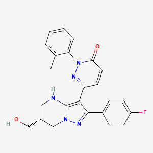 molecular formula C24H22FN5O2 B612216 (R)-6-(2-(4-Fluorophenyl)-6-(hydroxymethyl)-4,5,6,7-tetrahydropyrazolo[1,5-a]pyrimidin-3-yl)-2-(o-tolyl)pyridazin-3(2H)-one CAS No. 928344-12-1