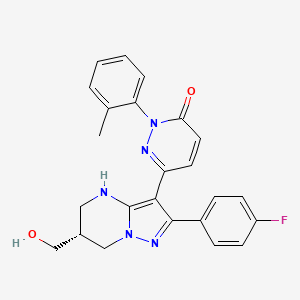 molecular formula C24H22FN5O2 B612216 (R)-6-(2-(4-Fluorophenyl)-6-(hydroxymethyl)-4,5,6,7-tetrahydropyrazolo[1,5-a]pyrimidin-3-yl)-2-(o-tolyl)pyridazin-3(2H)-one 