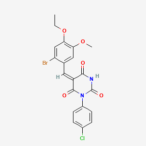 molecular formula C20H16BrClN2O5 B6122181 5-(2-bromo-4-ethoxy-5-methoxybenzylidene)-1-(4-chlorophenyl)-2,4,6(1H,3H,5H)-pyrimidinetrione 