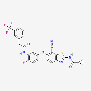 molecular formula C27H18F4N4O3S B612219 N-{7-Cyano-6-[4-Fluoro-3-({[3-(Trifluoromethyl)phenyl]acetyl}amino)phenoxy]-1,3-Benzothiazol-2-Yl}cyclopropanecarboxamide CAS No. 1228591-30-7