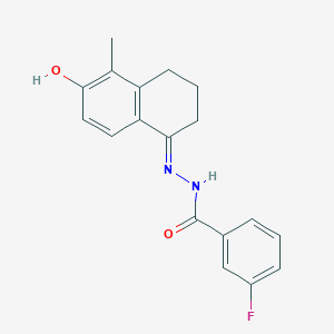 molecular formula C18H17FN2O2 B6122238 3-fluoro-N'-(6-hydroxy-5-methyl-3,4-dihydro-1(2H)-naphthalenylidene)benzohydrazide 