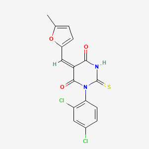 molecular formula C16H10Cl2N2O3S B6122258 1-(2,4-dichlorophenyl)-5-[(5-methyl-2-furyl)methylene]-2-thioxodihydro-4,6(1H,5H)-pyrimidinedione 
