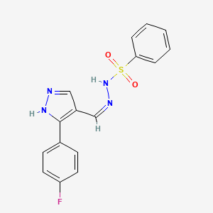 molecular formula C16H13FN4O2S B6122264 N'-{[3-(4-fluorophenyl)-1H-pyrazol-4-yl]methylene}benzenesulfonohydrazide 