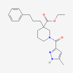 molecular formula C22H29N3O3 B6122272 ethyl 1-[(5-methyl-1H-pyrazol-3-yl)carbonyl]-3-(3-phenylpropyl)-3-piperidinecarboxylate 