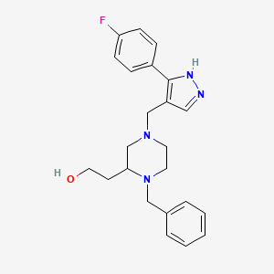 molecular formula C23H27FN4O B6122304 2-(1-benzyl-4-{[3-(4-fluorophenyl)-1H-pyrazol-4-yl]methyl}-2-piperazinyl)ethanol 