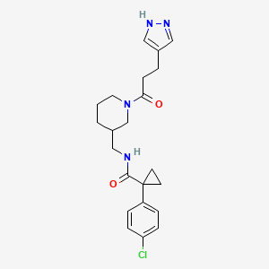 molecular formula C22H27ClN4O2 B6122341 1-(4-chlorophenyl)-N-({1-[3-(1H-pyrazol-4-yl)propanoyl]-3-piperidinyl}methyl)cyclopropanecarboxamide 