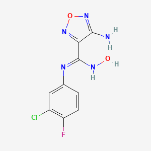 molecular formula C9H7ClFN5O2 B612236 4-Amino-N-(3-chloro-4-fluorophenyl)-N'-hydroxy-1,2,5-oxadiazole-3-carboximidamide CAS No. 914471-09-3