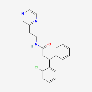 molecular formula C21H20ClN3O B6122376 3-(2-chlorophenyl)-3-phenyl-N-[2-(2-pyrazinyl)ethyl]propanamide 