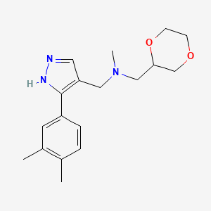 molecular formula C18H25N3O2 B6122378 1-[3-(3,4-dimethylphenyl)-1H-pyrazol-4-yl]-N-(1,4-dioxan-2-ylmethyl)-N-methylmethanamine 