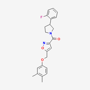 molecular formula C23H23FN2O3 B6122399 5-[(3,4-dimethylphenoxy)methyl]-3-{[3-(2-fluorophenyl)-1-pyrrolidinyl]carbonyl}isoxazole 