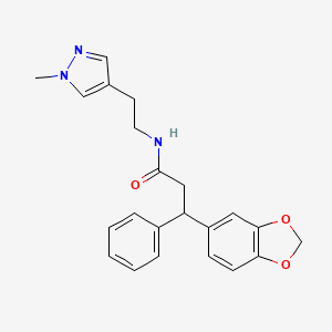 molecular formula C22H23N3O3 B6122468 3-(1,3-benzodioxol-5-yl)-N-[2-(1-methyl-1H-pyrazol-4-yl)ethyl]-3-phenylpropanamide 