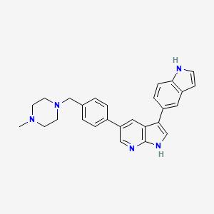 molecular formula C27H27N5 B612249 3-(1H-indol-5-yl)-5-(4-((4-methylpiperazin-1-yl)methyl)phenyl)-1H-pyrrolo[2,3-b]pyridine 