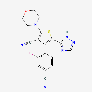 molecular formula C18H13FN6OS B612262 4-(4-cyano-2-fluorophenyl)-2-morpholino-5-(1H-1,2,4-triazol-5-yl)thiophene-3-carbonitrile CAS No. 1276553-09-3