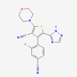 molecular formula C18H13FN6OS B612262 4-(4-cyano-2-fluorophenyl)-2-morpholino-5-(1H-1,2,4-triazol-5-yl)thiophene-3-carbonitrile 