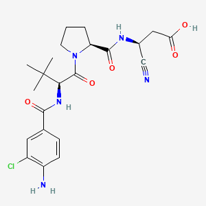 molecular formula C22H28ClN5O5 B612268 (3S)-3-[[[(2S)-1-[(2S)-2-[[(4-amino-3-chlorophenyl)-oxomethyl]amino]-3,3-dimethyl-1-oxobutyl]-2-pyrrolidinyl]-oxomethyl]amino]-3-cyanopropanoic acid CAS No. 1230628-71-3